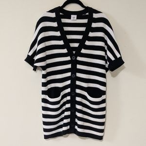CAbi Whistle Striped Black and White Cardigan